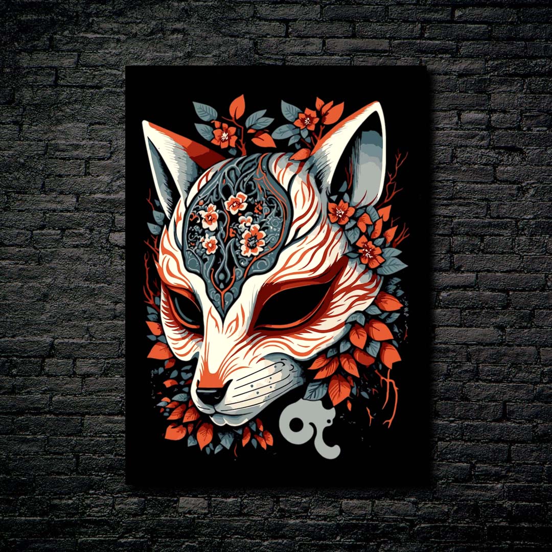 Traditional Japanese Art Kitsune Mask or Fox Japan - Kitsune Mask - Sticker