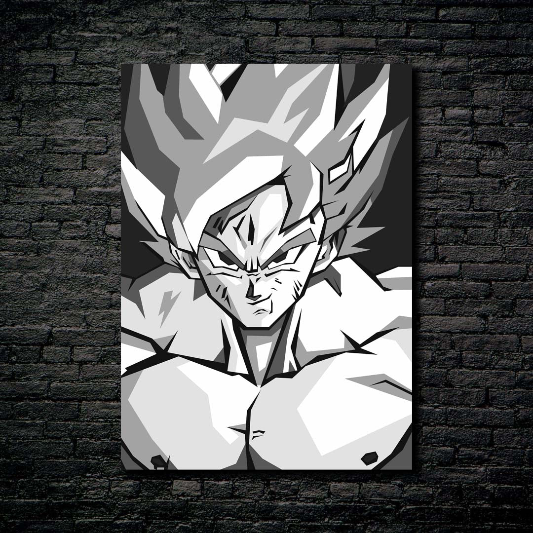 Super Saiyan Goku DRAGON BALL Black White-Poster, picture, metal