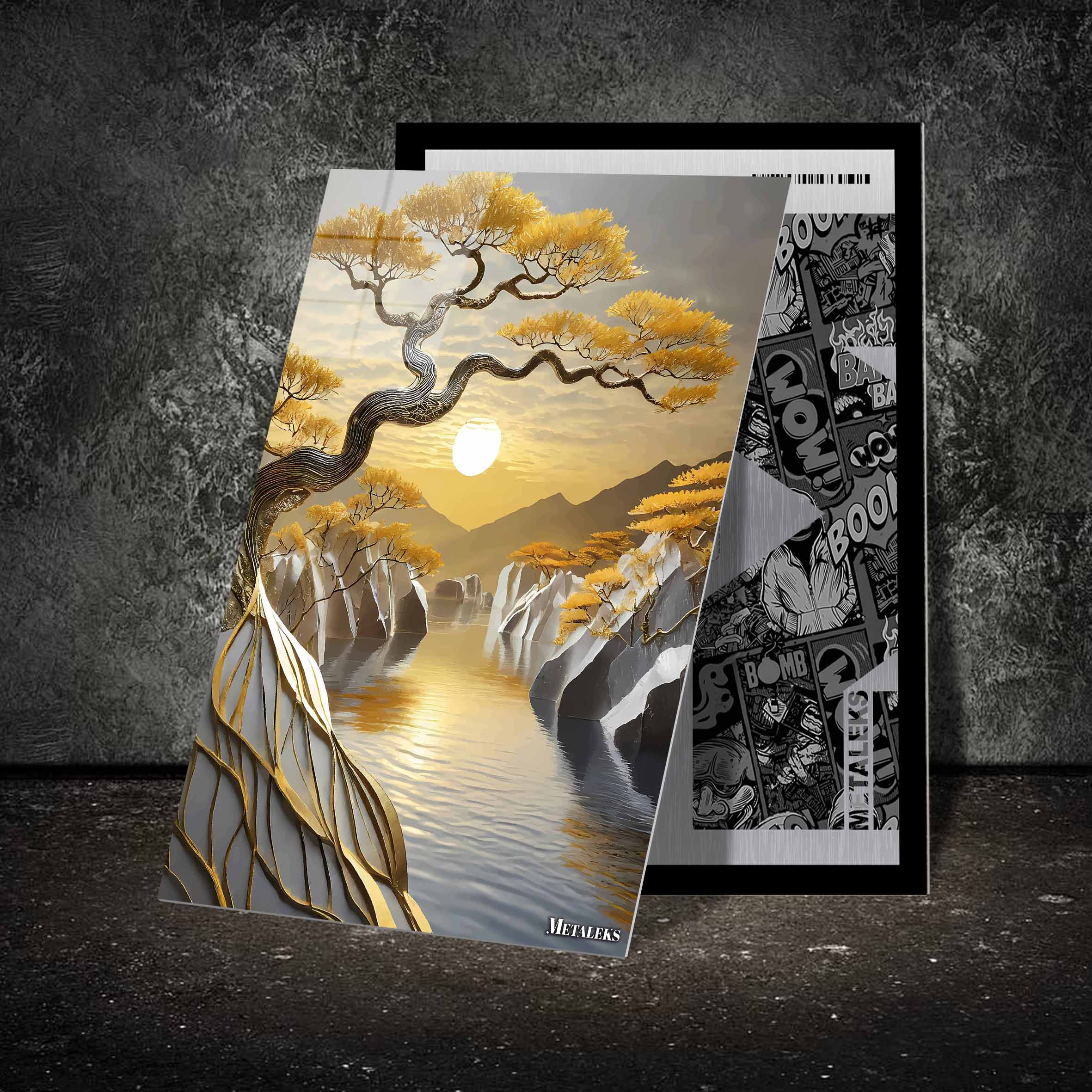 Mountain Gold Tree Kintsugi Art-designed by @POSTER LAND