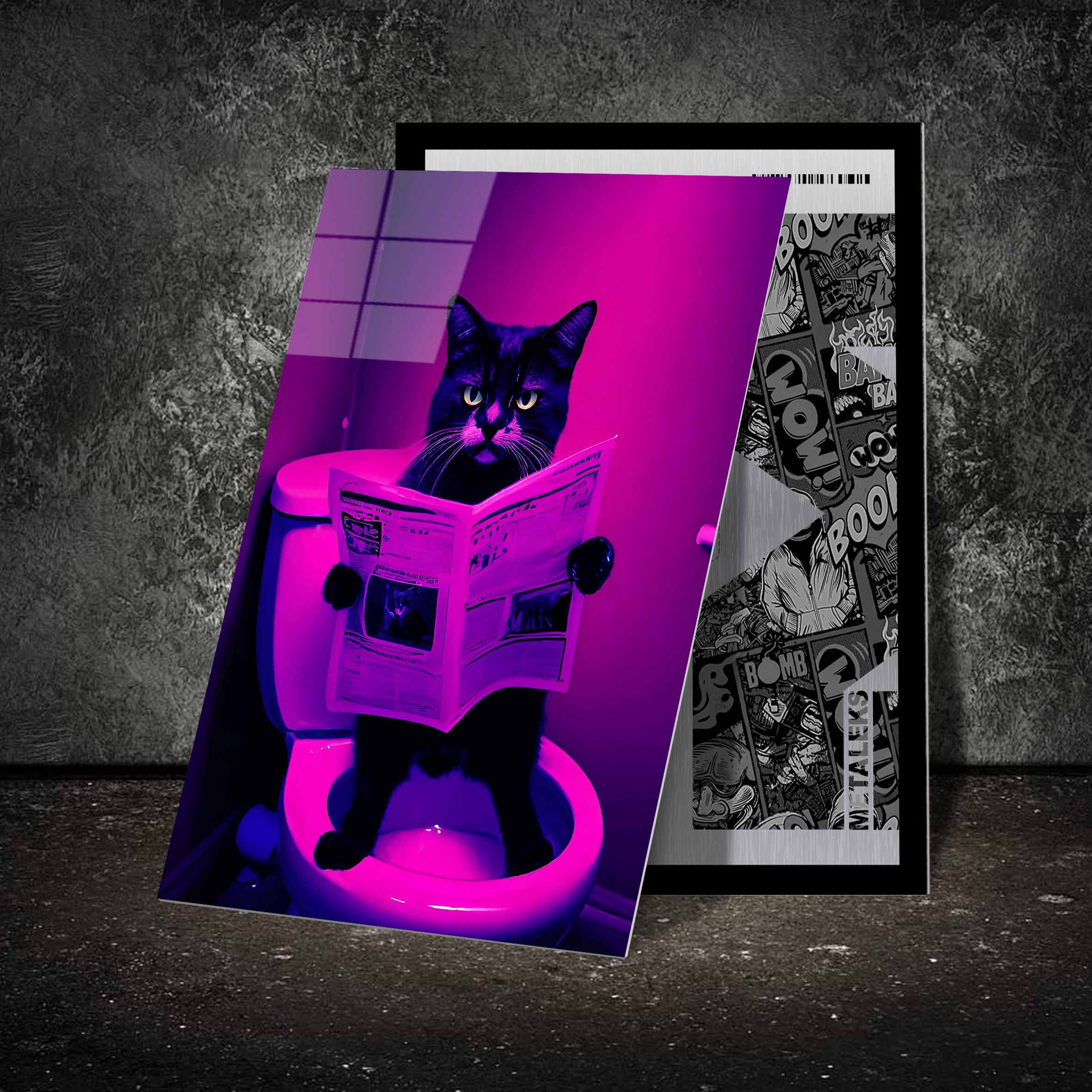 Cat Reading Retrowave-designed by @DynCreative