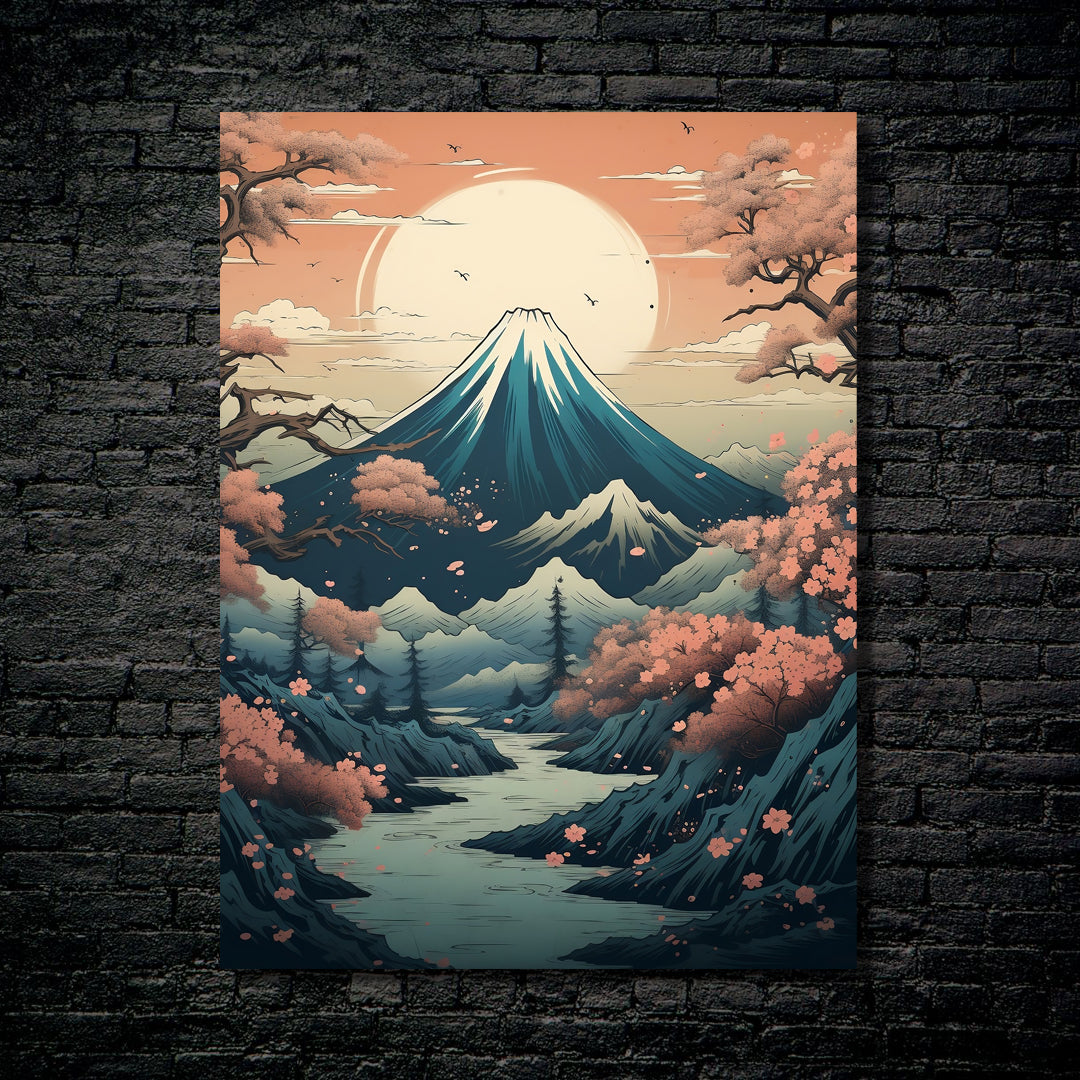 Cherry Blossom Mount Fuji-Artwork by @Artsopolis
