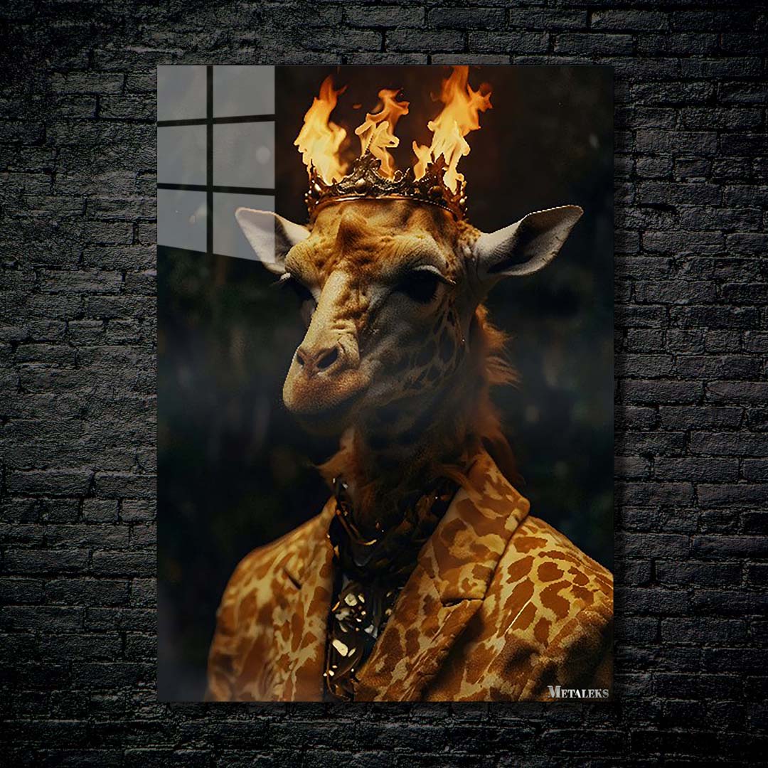 Giraffe King with crown on fire-designed by @eralidigitalart