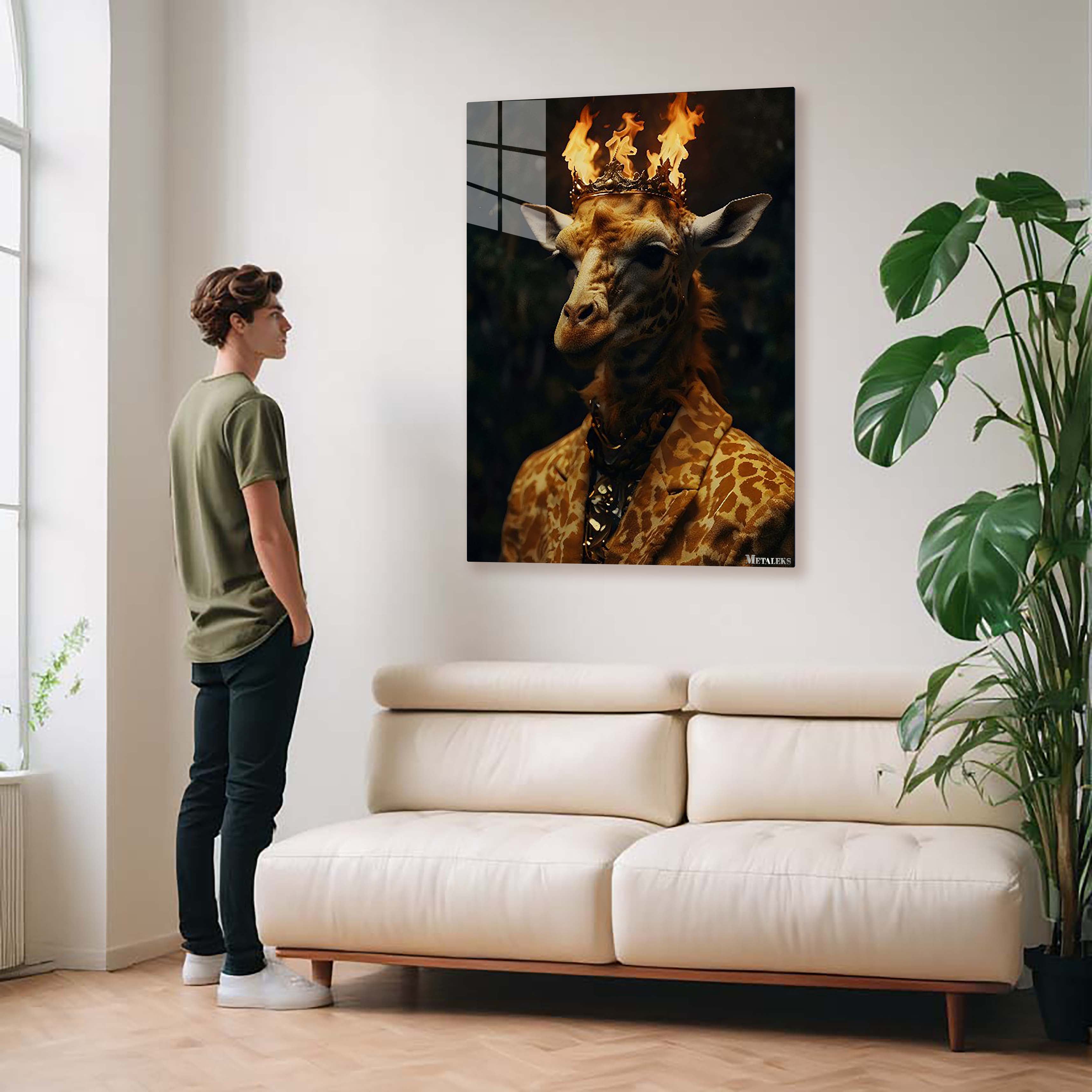 Giraffe King with crown on fire-designed by @eralidigitalart