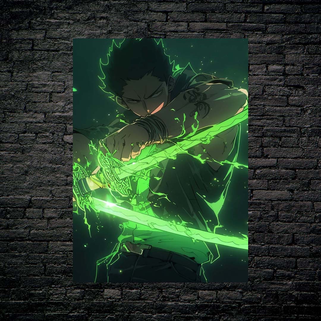 Green-haired Ronin_ Zoro's Epic Swordplay-designed by @theanimecrossover