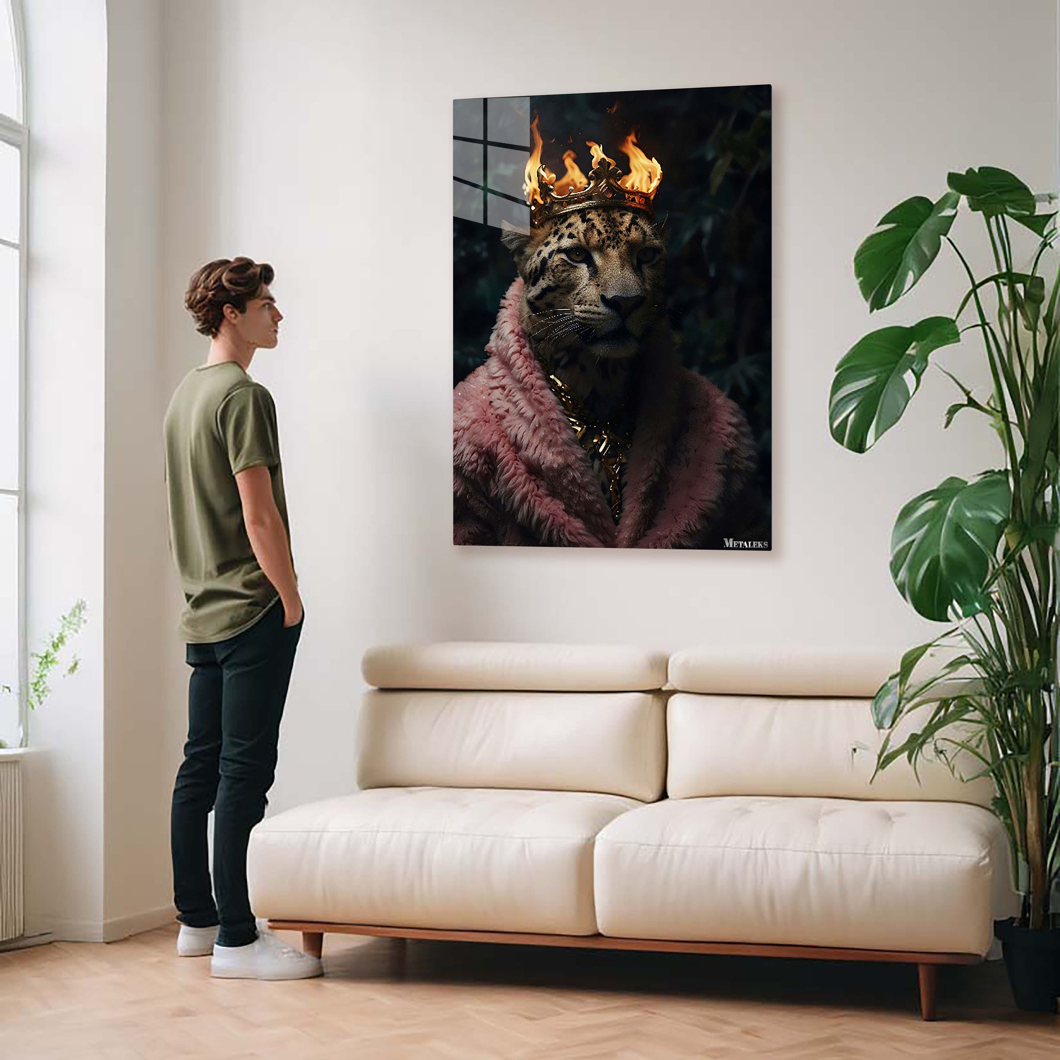 Leopard King wearing crown on fire-Artwork by @eralidigitalart