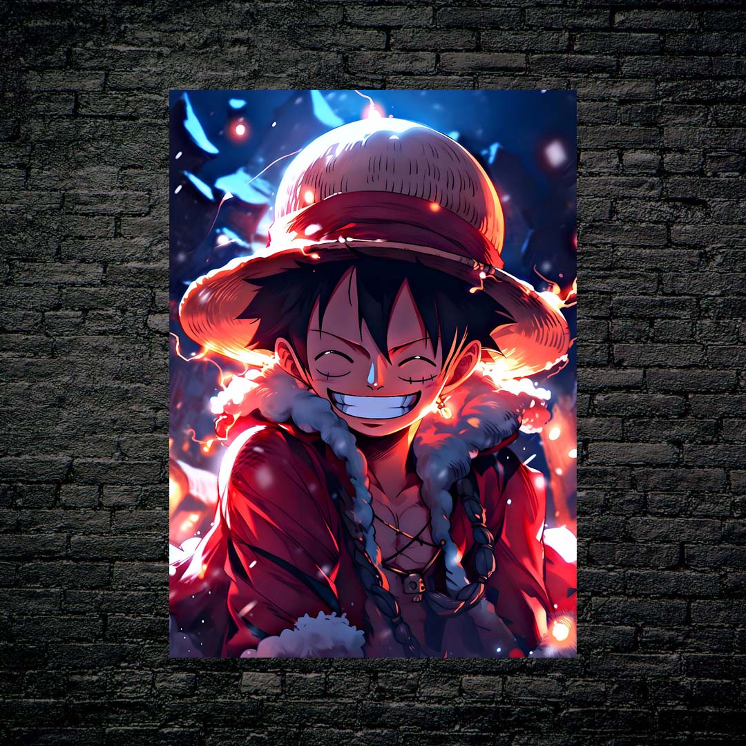 Luffy in snow christmas theme-designed by @Vid_M@tion
