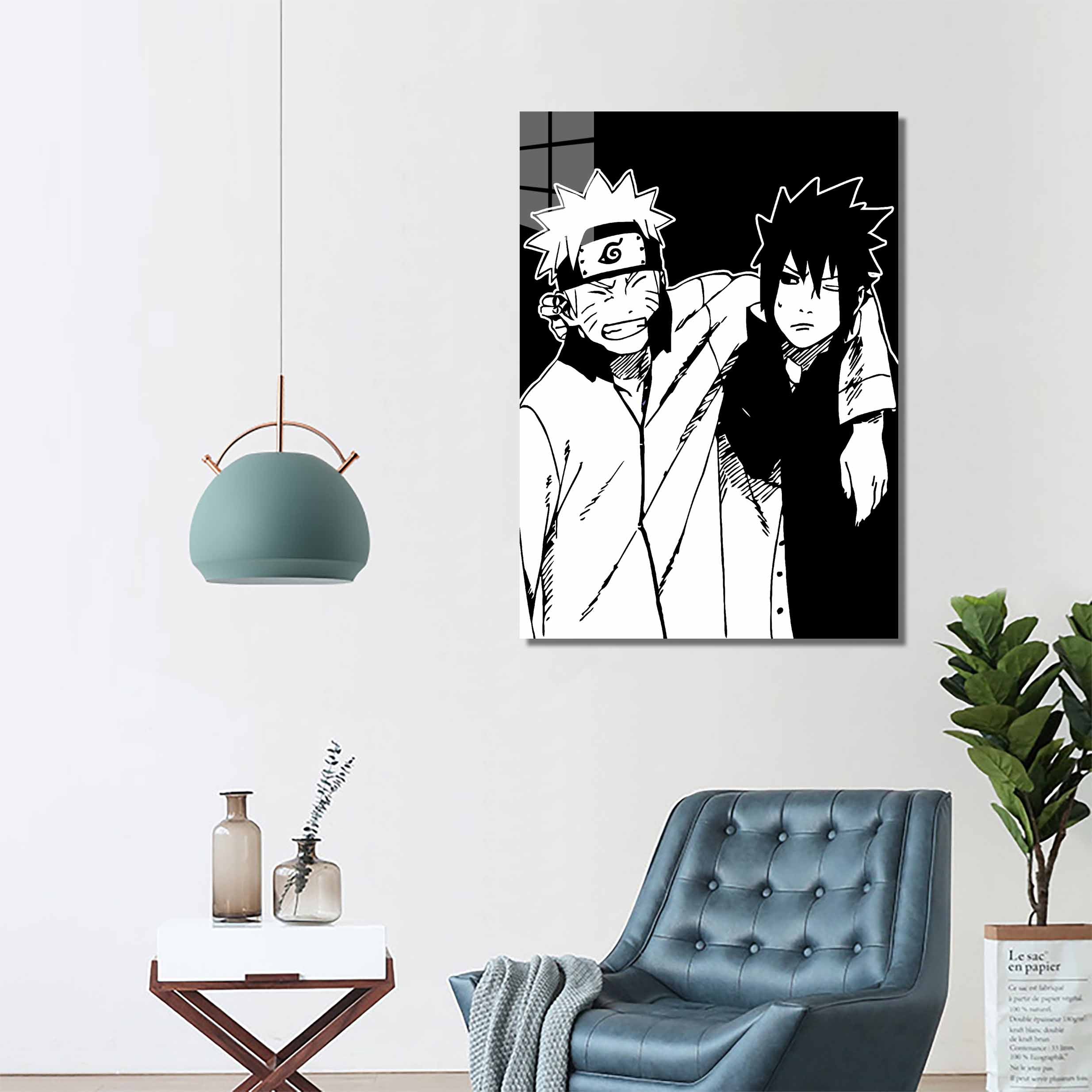 Naruto and Sasuke Black and white-designed by @Doublede Design