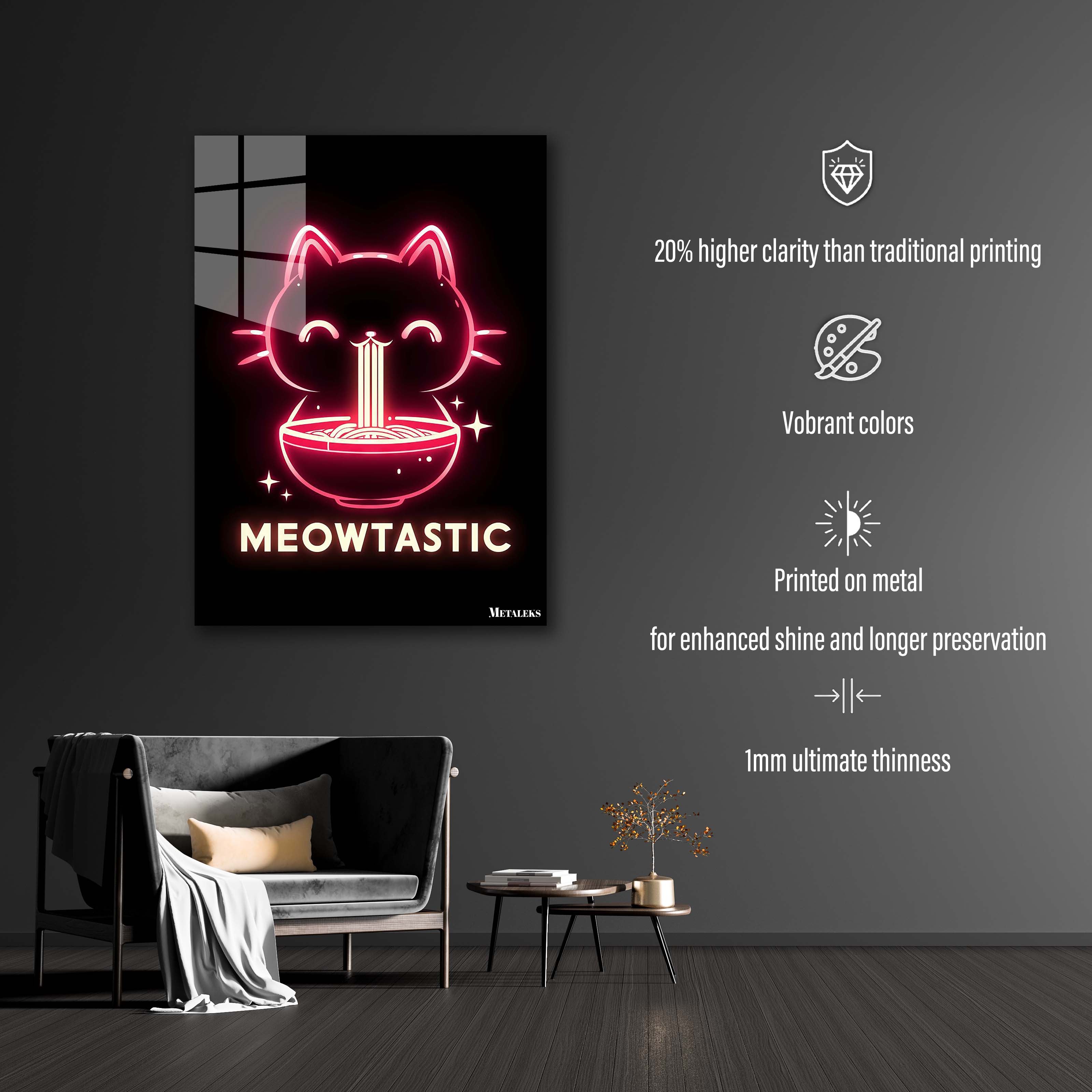 Neon Cat Eating Noodles-designed by @Vizio