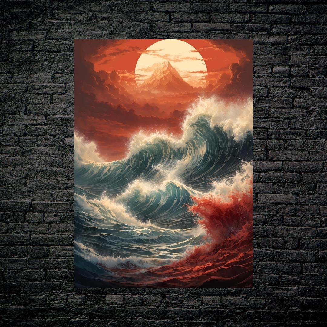 Ocean Wave Japanese Sunset Art-designed by @Ikhou Miloud