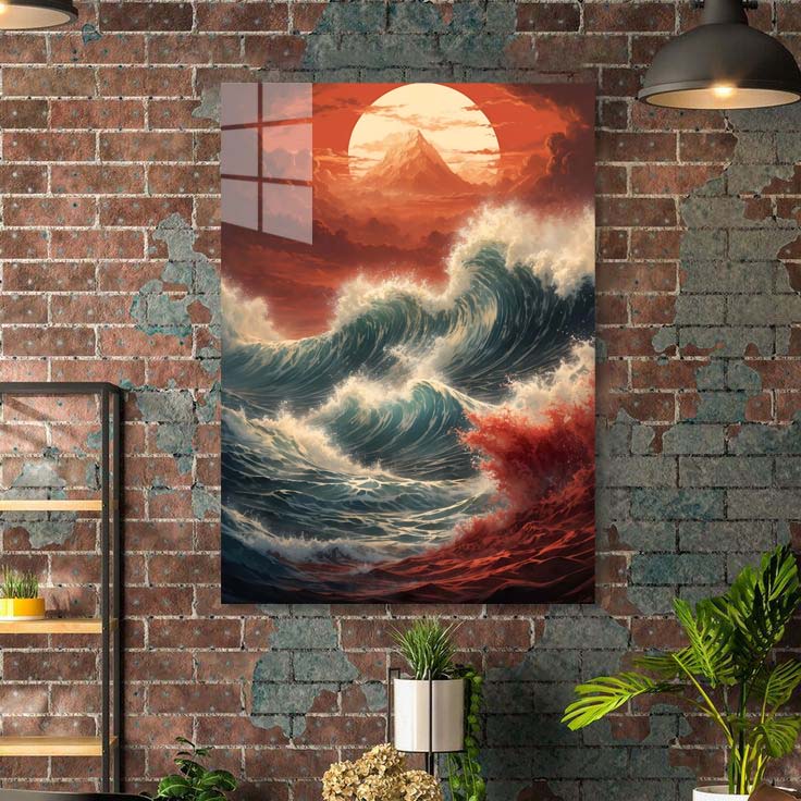 Ocean Wave Japanese Sunset Art-designed by @Ikhou Miloud