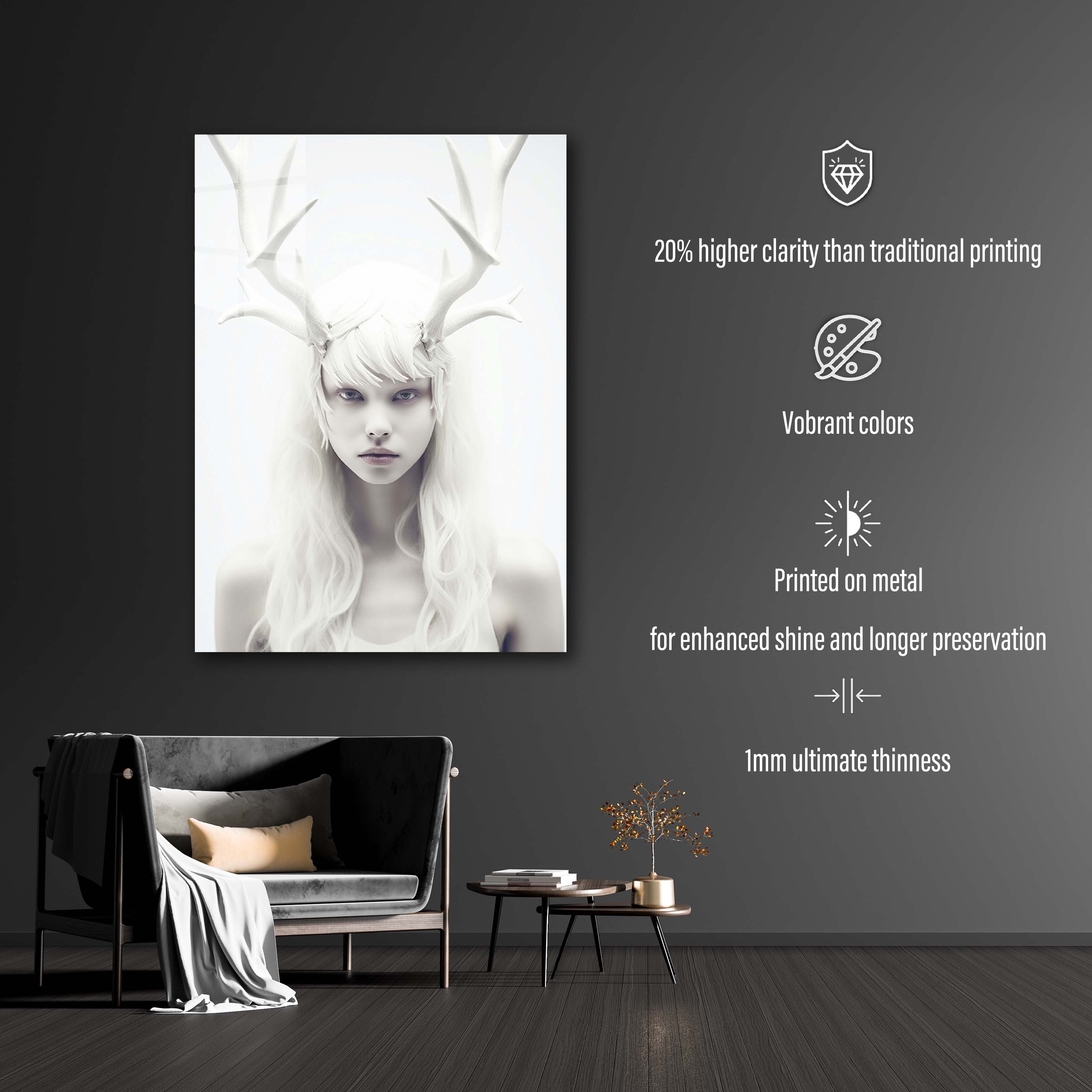 Portrait of albino woman with deer horns-designed by @VanessaGF