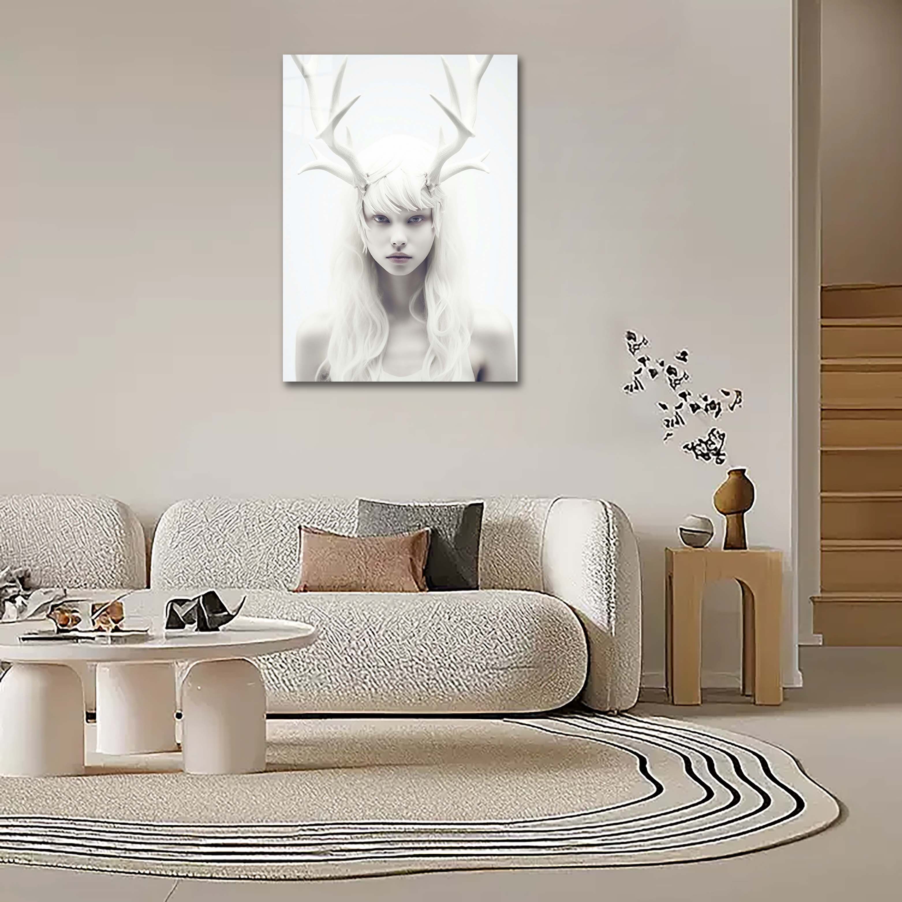 Portrait of albino woman with deer horns-designed by @VanessaGF