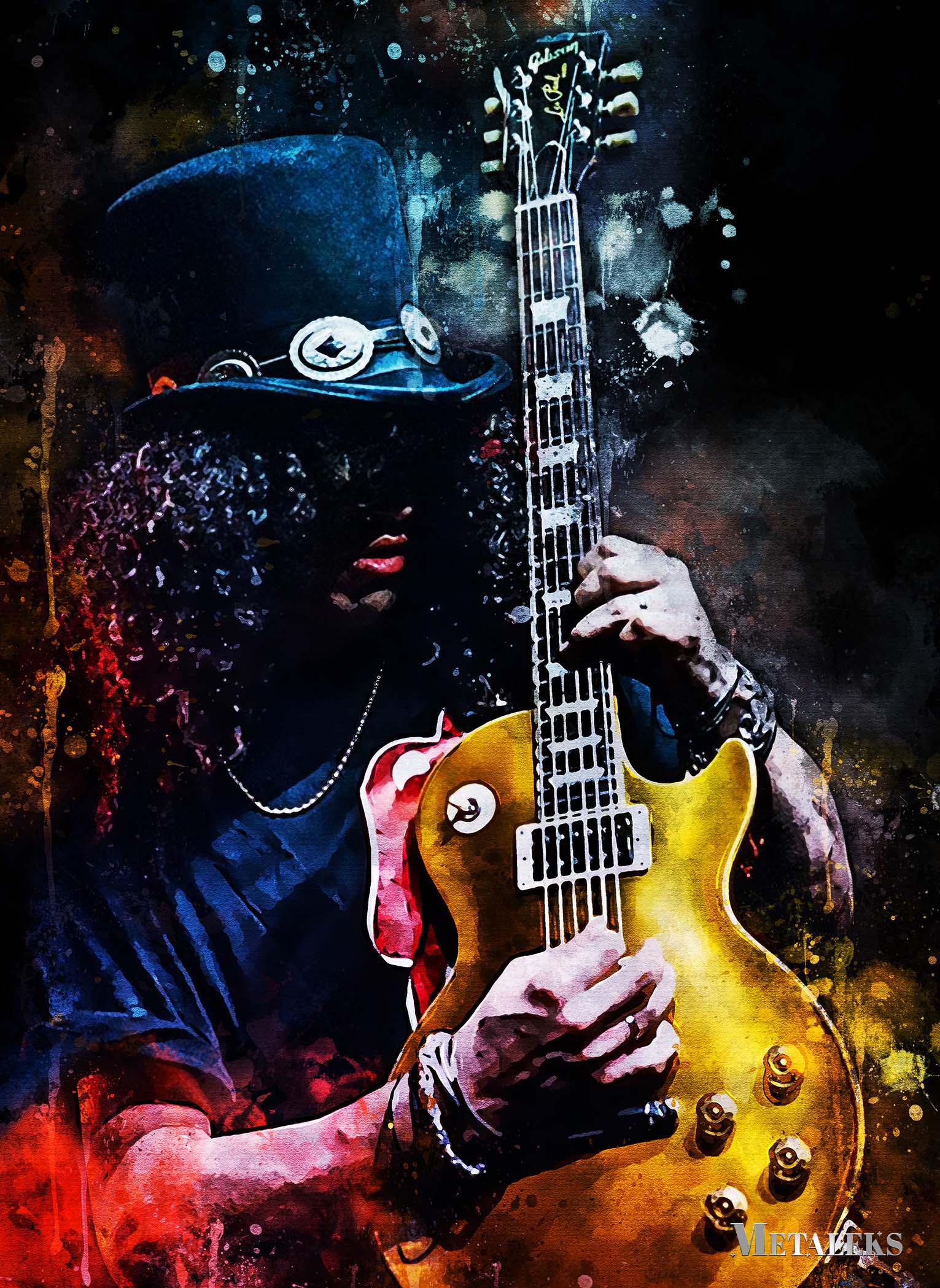 Slash guitar watercolor