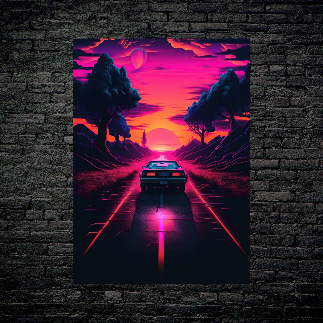 Synthwave Car on Road-designed by @SAMCRO