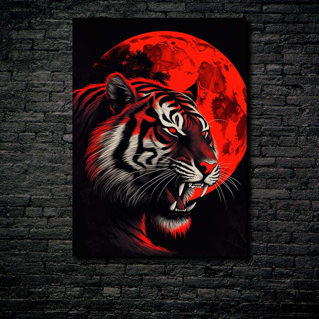 Tiger and red Moon-designed by @Puffy Design