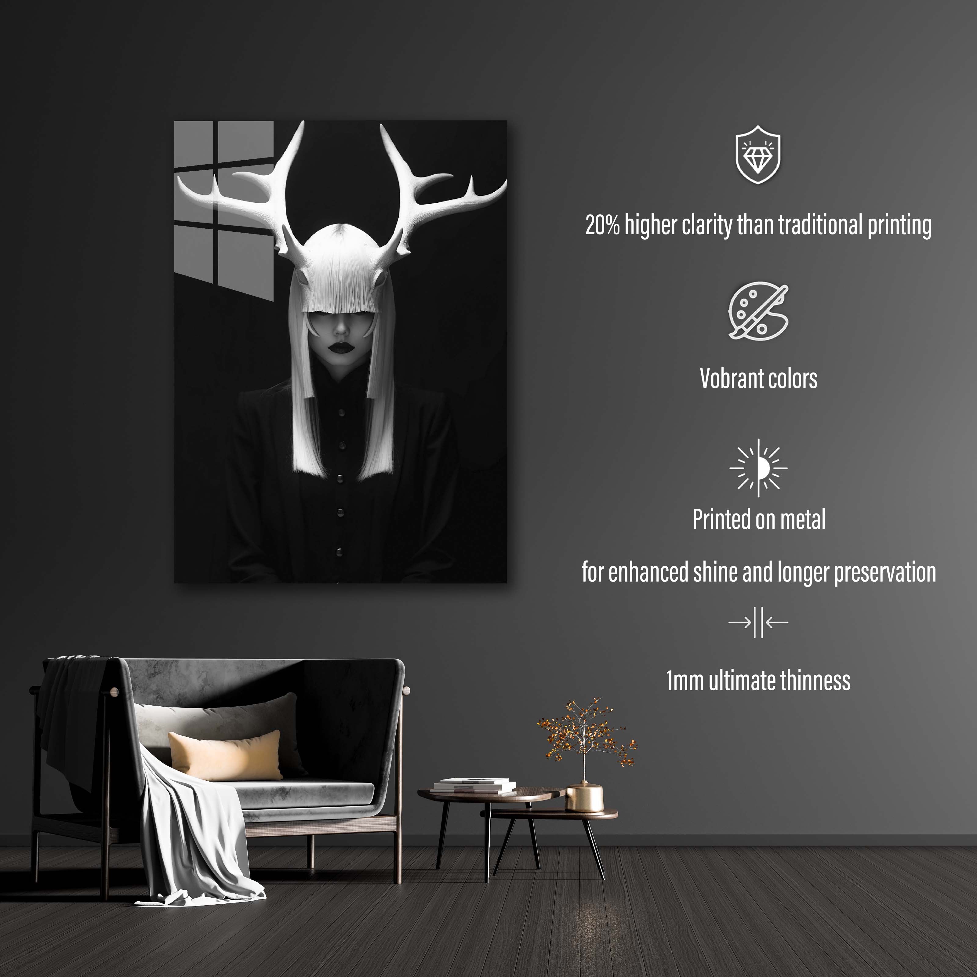 Woman With Antlers 5. Black bakcground.-designed by @VanessaGF