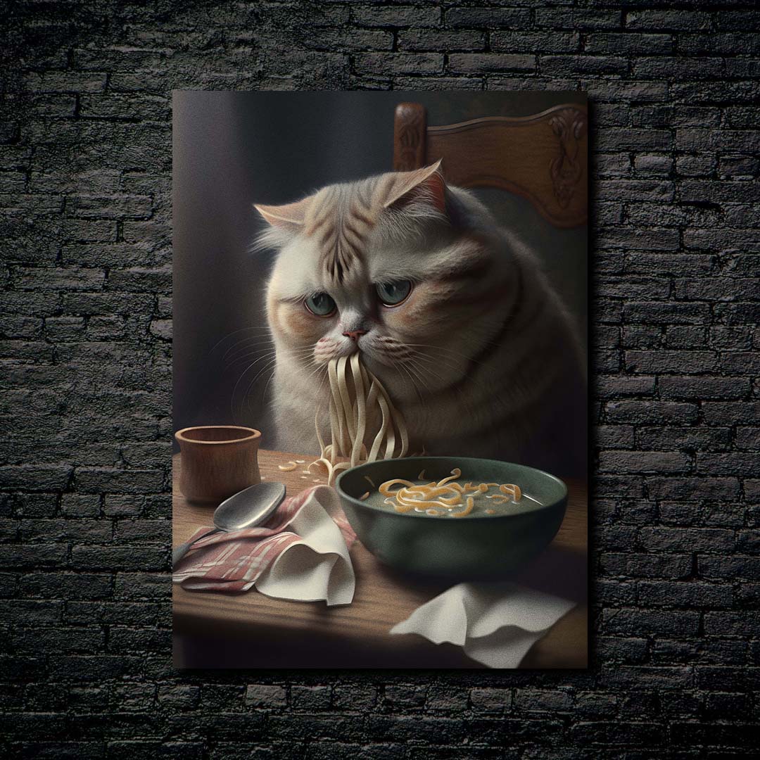 cat eating noodles-designed by @elzart_gallery