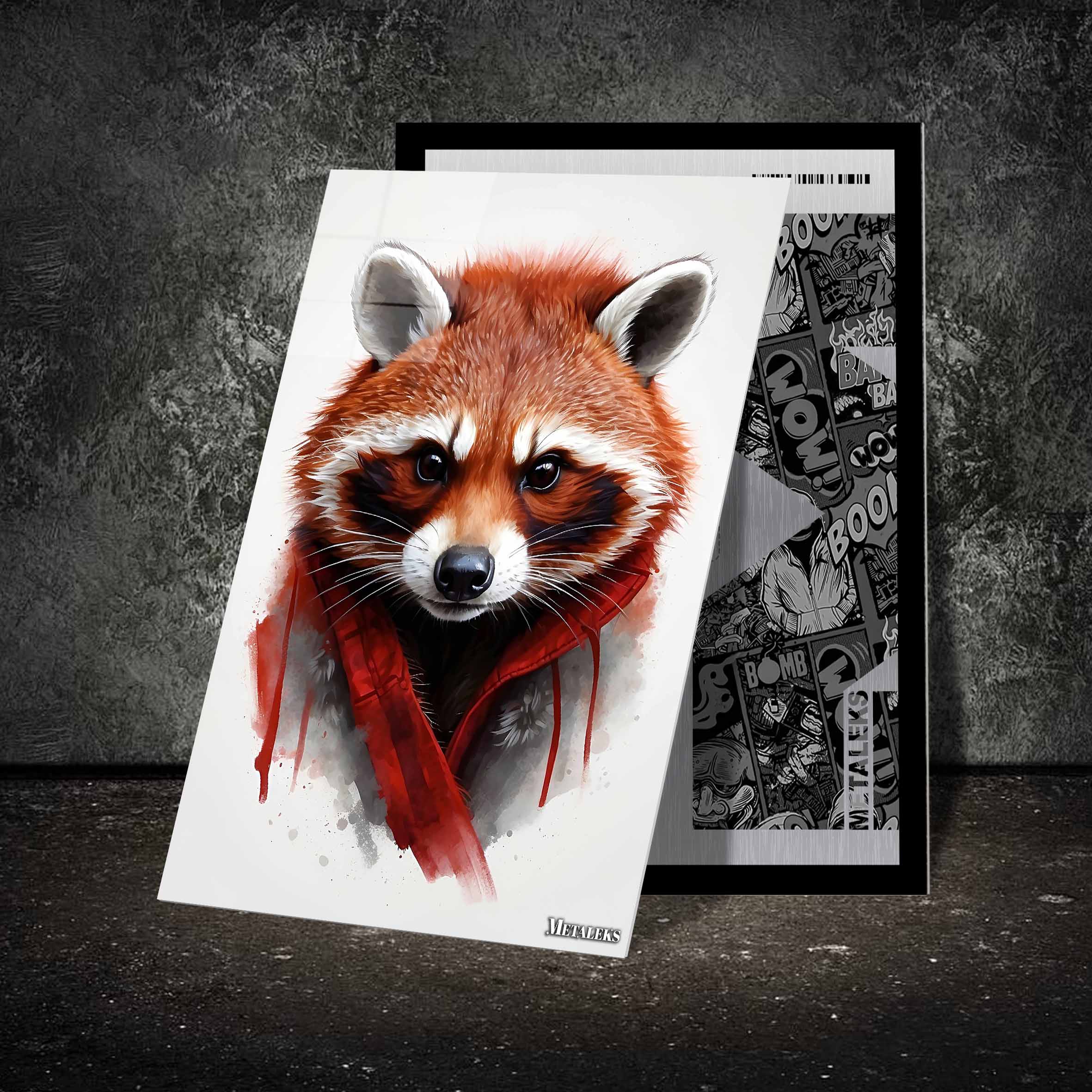 Crimson Mask: The Radiant Gaze of the Red Raccoon-designed by @maximise