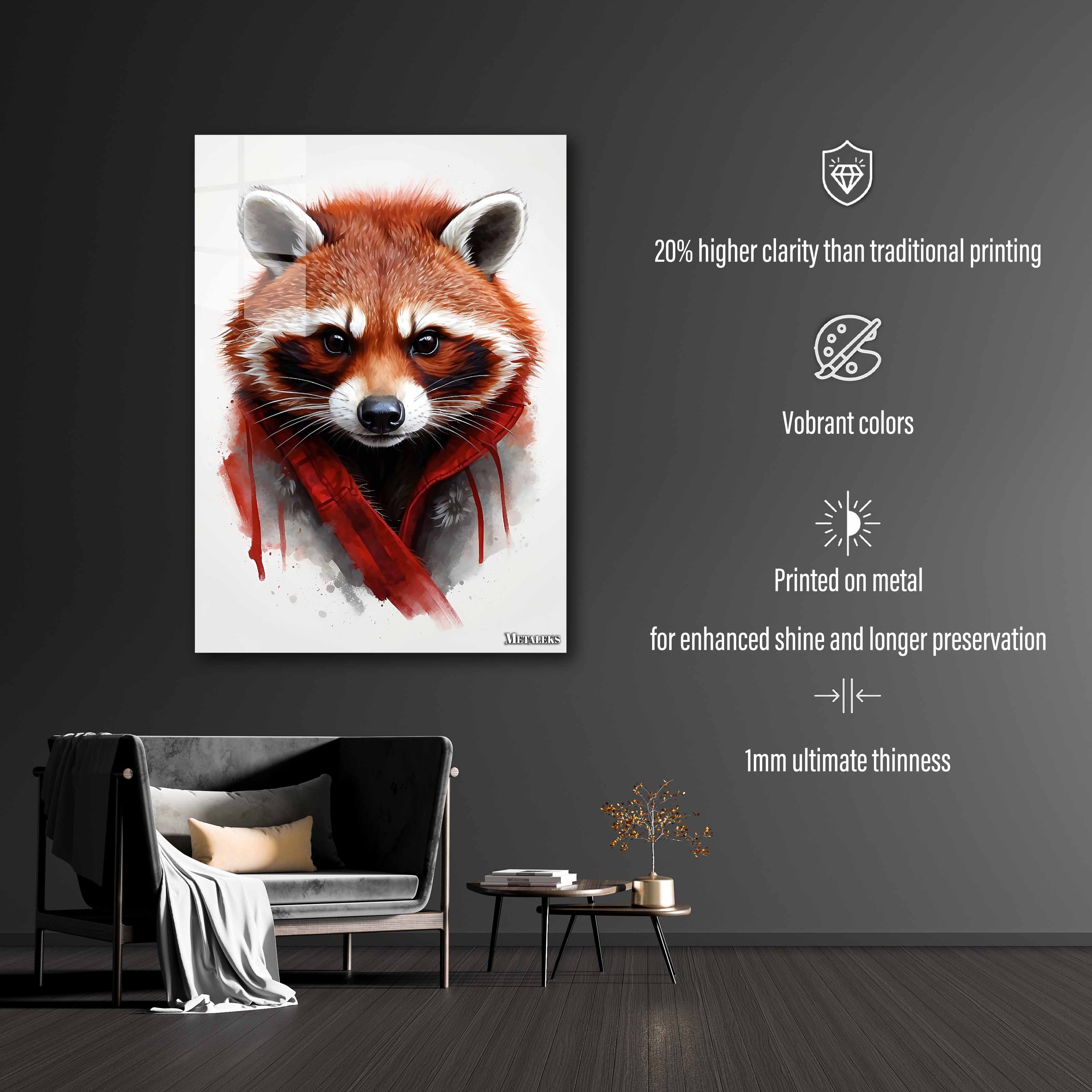 Crimson Mask: The Radiant Gaze of the Red Raccoon-designed by @maximise